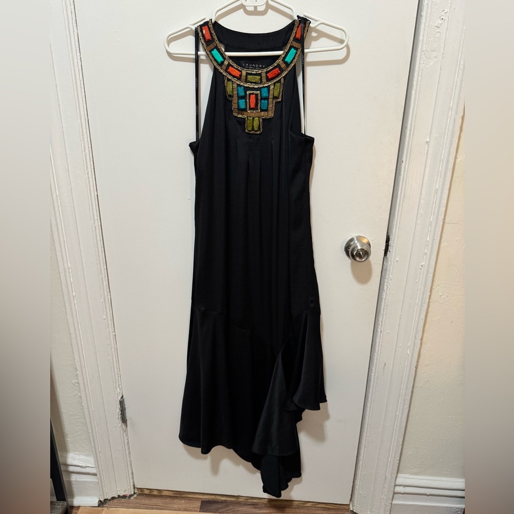 Laundry by Shelli Segal Beaded Elegant Black Asymmetrical Dress - Picture 3 of 6